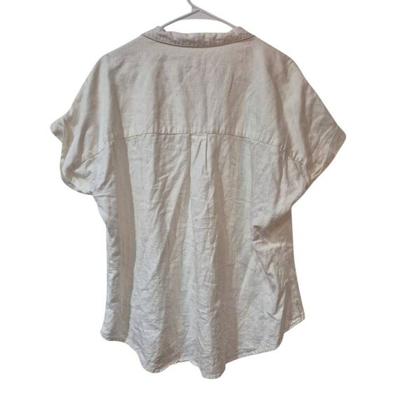 Thread & Supply Off White Linen/Rayon Short Cuffed Sleeve V-Neck Top EUC - Picture 5 of 8